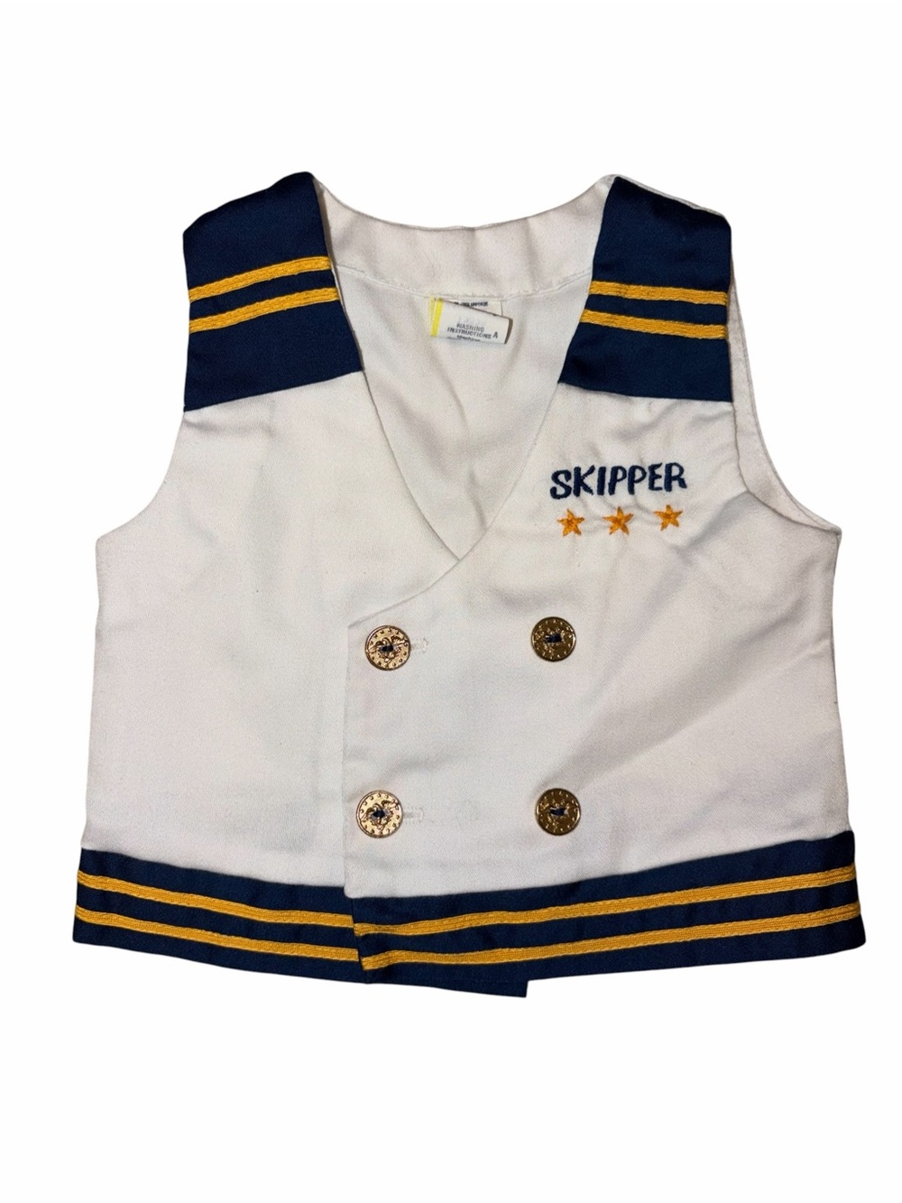 Vintage 1980s Baby Sailor Skipper Vest 12M Nautical Navy Gold Captain Costume